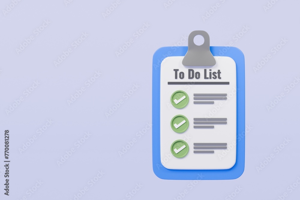 Poster 3d to do list paper sheet with checkmark icon concept. all tasks are completed. planning sign design