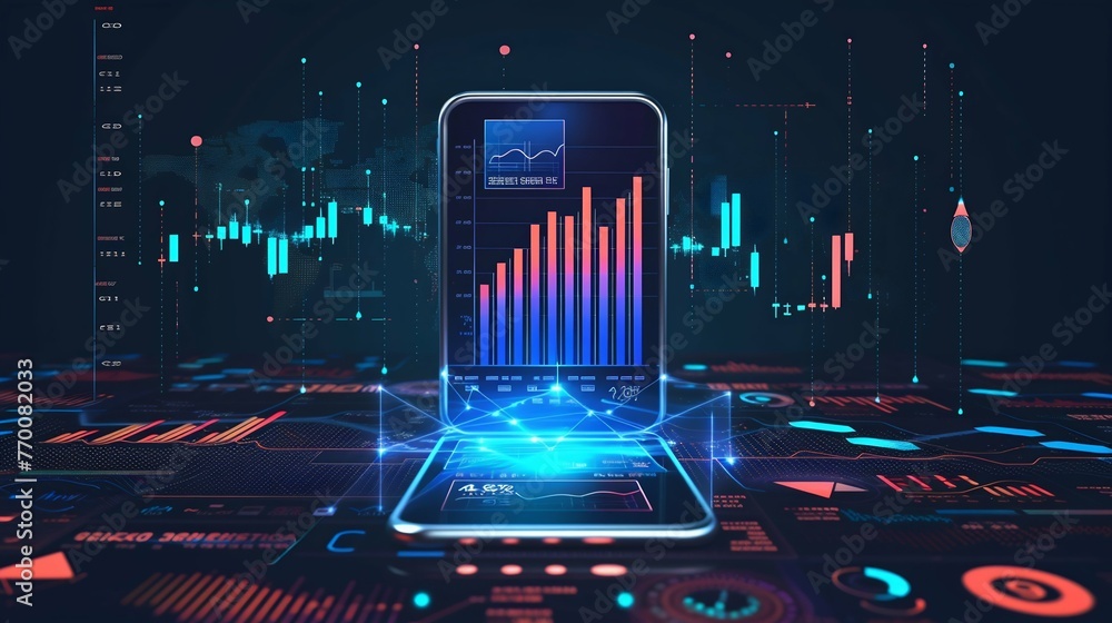 Poster smartphone displaying advanced financial analytics. generative ai