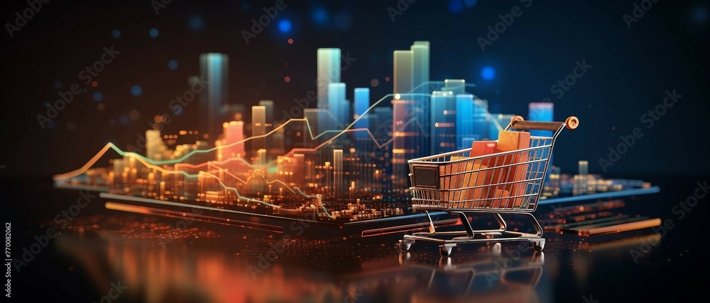 Poster e-commerce metrics futuristic background for online retail analytics. dynamic data visualization, ch