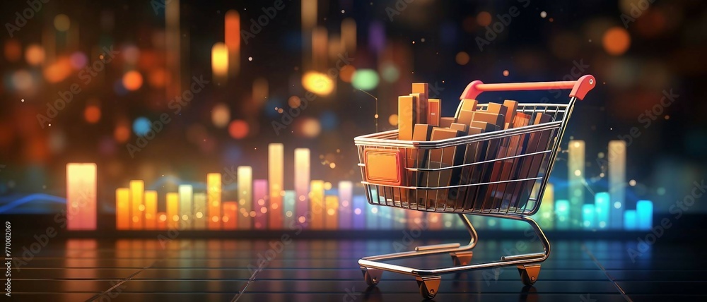 Poster e-commerce metrics futuristic background for online retail analytics. dynamic data visualization, ch