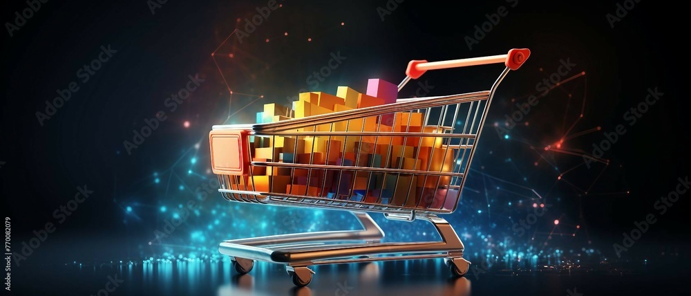 Poster e-commerce metrics futuristic background for online retail analytics. dynamic data visualization, ch