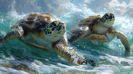 Fotobehang Marvel at the graceful movements of sea turtles as they glide gracefully through the vast expanse of the ocean, symbols of wisdom and endurance. © Rana