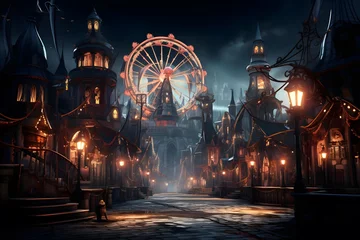 Deurstickers Amusement park at night with ferris wheel and lanterns © Iman