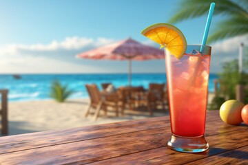 Beachside Bliss: Savoring the Delight of a Refreshing Cocktail Against the Sun-Kissed Horizon, Where Crystal Waters Meet Sandy Shores in a Serenade of Tropical Tranquility