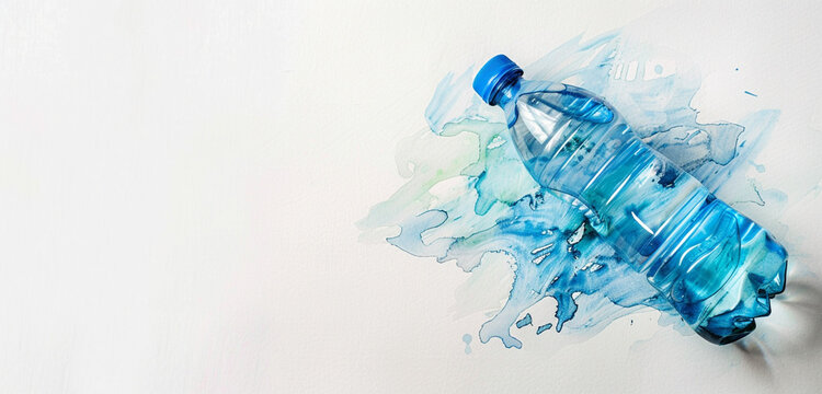 Hand painted plastic water bottle concept, old, damaged, plain on white background