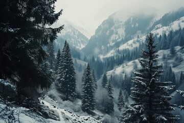 Winter wonderland with pristine snowy landscapes and a touch of adventure - obrazy, fototapety, plakaty