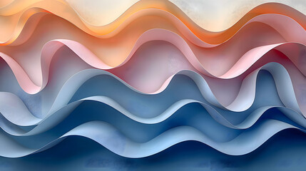 3d cut paper waves in pink and blue pastel generative ai
