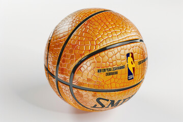 New Year 2024 Creative Design Concept with Basketball - 3D isolated on solid white background.