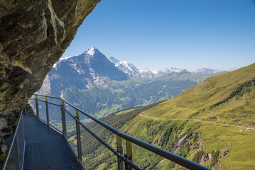 stunning view from Cliff Walk Grindelwald First, alpine landscape Bernese Oberland