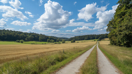 Fototapeta na wymiar Wide angle long road, wide sky and grassland. Landspcaes photography