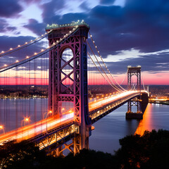 Twilight beauty: George Washington Bridge spanning over city's night lights