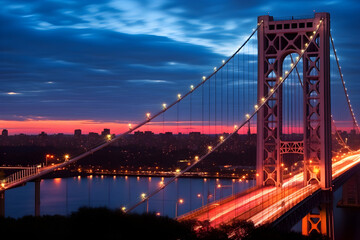 Fototapeta na wymiar Twilight beauty: George Washington Bridge spanning over city's night lights
