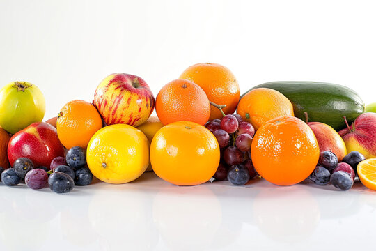 slow dolly move in 4k many fresh fruits isolated on white backgroundisolated on solid white background.