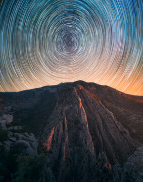 Star Trails Above a Mountainous Horizon