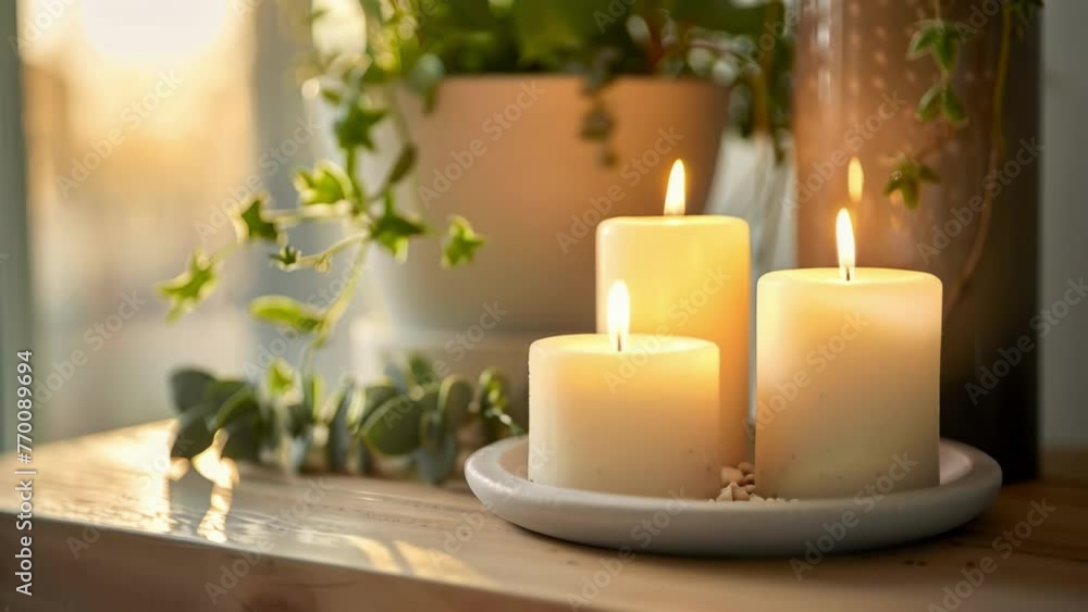 Poster candles and potted plants p throughout the room add a touch of hygge and create a warm and inviting 