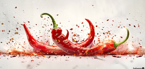 Studio photo for advertising chili pepper seeds "habanero" on a fiery white background
