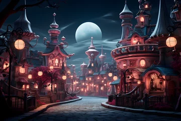 Foto op Canvas 3d illustration of a fairy tale castle at night with full moon © Iman