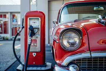 Deurstickers Vintage Car at Retro Gas Station © spyrakot