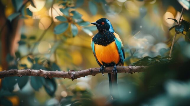 Beautiful colorful bird animal on the branch. AI generated image