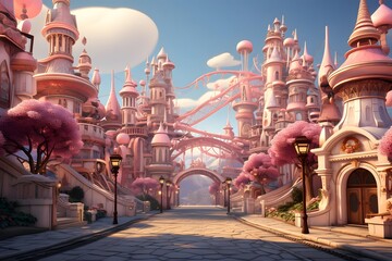 3D rendering of a fantasy city with a lot of fantasy buildings - obrazy, fototapety, plakaty