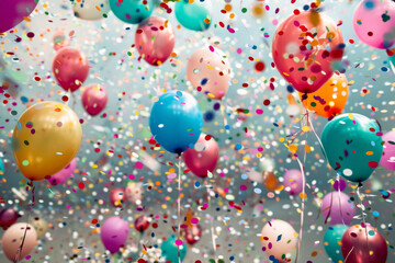 Celebration with Balloons and Confetti