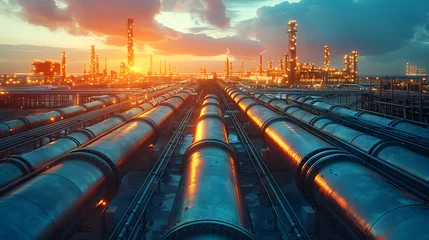 Foto op Canvas Industry pipeline transport petrochemical, gas and oil processing, furnace factory line, rack of heat chemical manufacturing, equipment steel pipes plant with . © Katerina