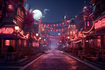 Night view of the street with lanterns in the old city of China