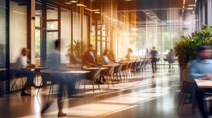 Fototapeta premium Coworking space, office and sharing desk in corporate workplace. 