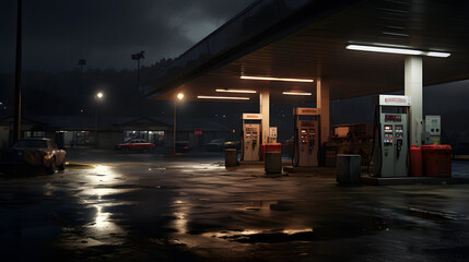cozy, epic realistic gas station