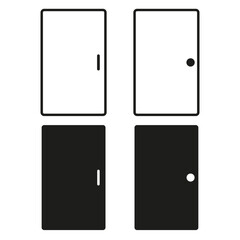 Collection of black and white door illustrations. All doors closed symbol. Residential and commercial use concept. Vector illustration. EPS 10.