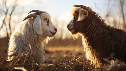 two goats stare at each other