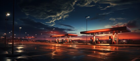 Truck stop on Rest area On the highway - obrazy, fototapety, plakaty