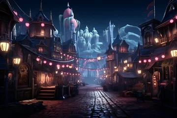 Foto op Canvas Fantasy city at night 3D illustration. Magical city in the night. © Iman