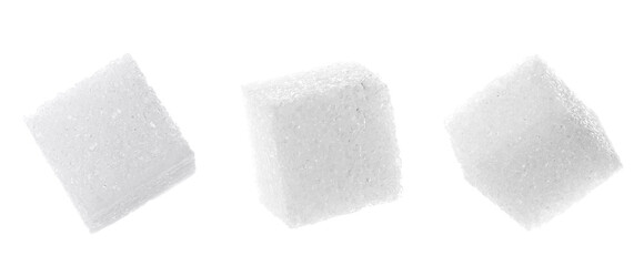 Refined sugar cubes isolated on white, set