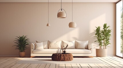 living room interior design with seat or sofa - obrazy, fototapety, plakaty