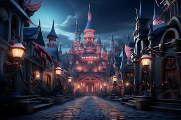 Foto op Canvas 3d illustration of fantasy fairytale castle in the night sky © Iman