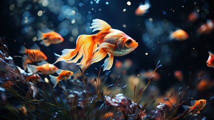 Obraz na płótnie Canvas A large group of fish swimming in an aquarium