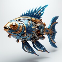 a fish with a mechanical device - obrazy, fototapety, plakaty