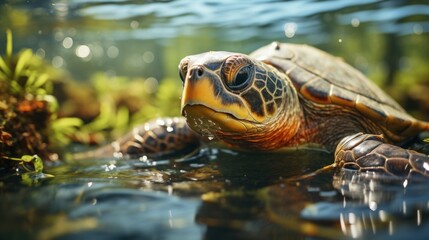turtles in the water, - obrazy, fototapety, plakaty