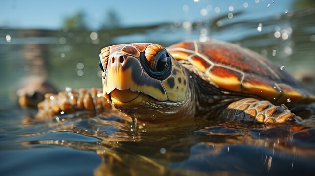 turtles in the water,