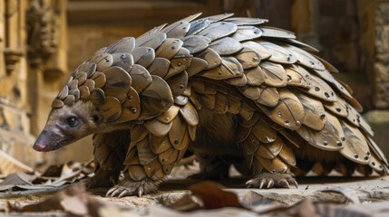 Fototapeta premium the enigmatic pangolin in its armored shyness, a symbol of conservation and education in captivating displays.