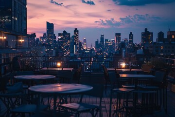 Fototapeta premium Nightscape from rooftop with city lights creating a vivid atmosphere, ideal for urban life and night photography