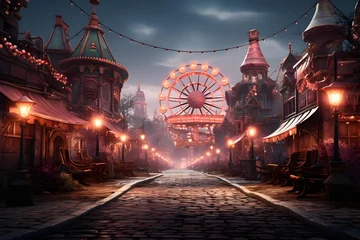 Foto auf Acrylglas Amusement park in the evening. Amusement park at night © Iman