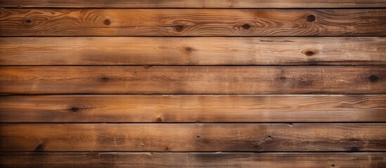 Obraz na płótnie Canvas A closeup shot of a brown hardwood plank wall with a blurred background. The wood stain enhances the natural beauty of the lumber, creating a stunning pattern of rectangular tints and shades