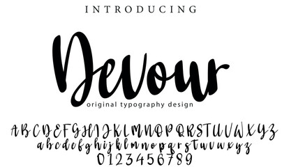 Devour Font Stylish brush painted an uppercase vector letters, alphabet, typeface