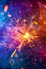 Festive new year celebration sparkler burning against beautiful bokeh light background - obrazy, fototapety, plakaty