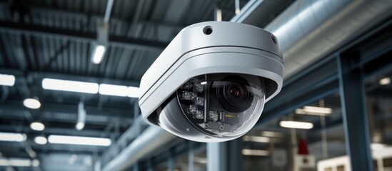 A security camera is mounted