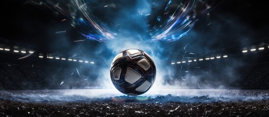 The soccer ball nestled in the goal's netting
