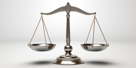 Witness the symbolic representation of justice with this stunning 3D rendering of scales isolated on a pristine white background, scales of justice, Justice, law