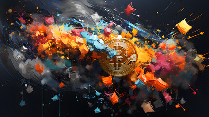 Paint Splatter bitcoin - obrazy, fototapety, plakaty